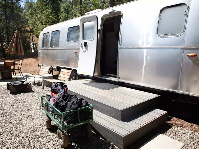 Suite 49 is perched atop a small incline among other Airstream suites.