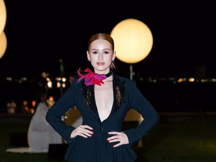 Madelaine Petsch was photographed at the Prabal Gurung fashion show in a suit from the designer.