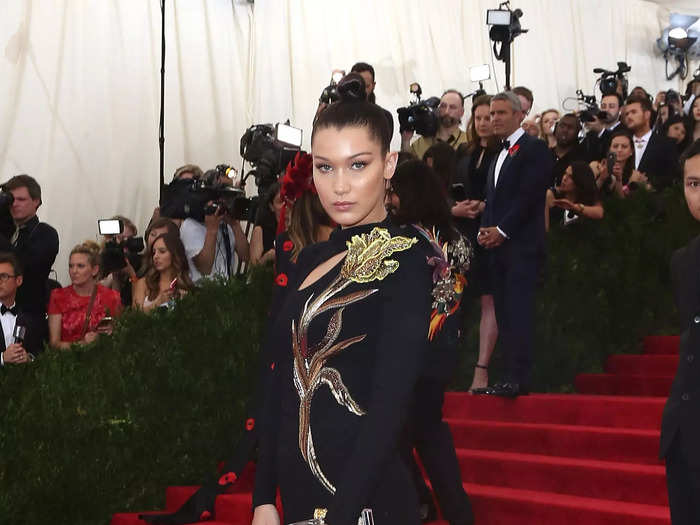 Bella Hadid wore a short black dress for her first Met Gala red carpet in 2015.