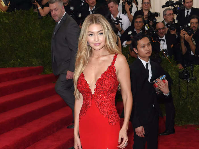 Gigi Hadid wore a slinky red gown for her first Met Gala appearance in 2015.