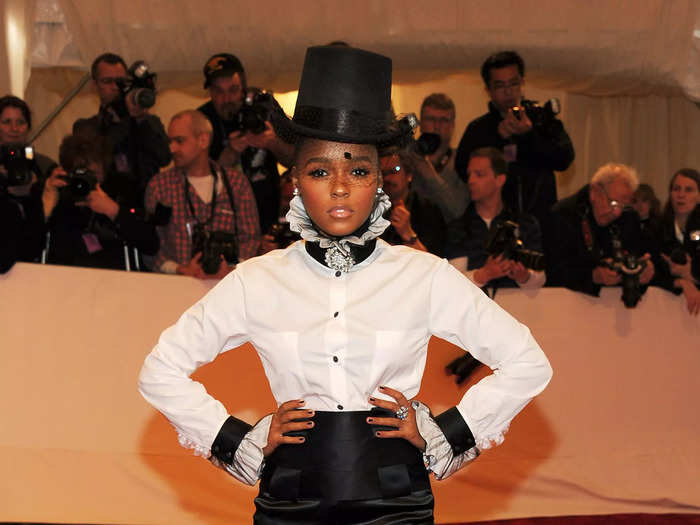 Janelle Monáe sported a classic black-and-white ensemble - her signature colors - for her first Met Gala in 2011.