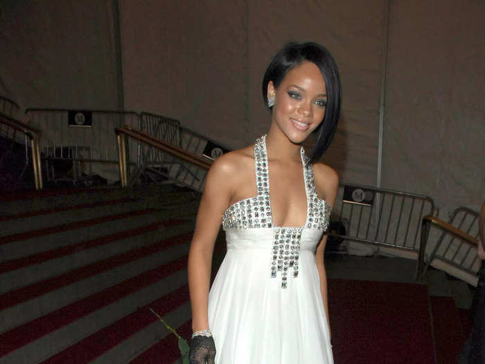 Rihanna wore a relatively simple white dress to her first Met Gala in 2007.