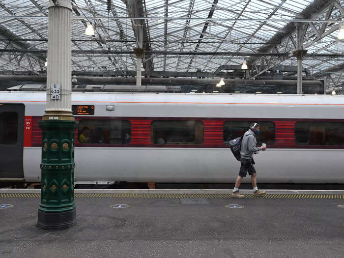 The train pulled into Edinburgh Waverley station a few minutes before the scheduled 7.23 a.m. arrival time. Commuters were boarding a morning train opposite ours.