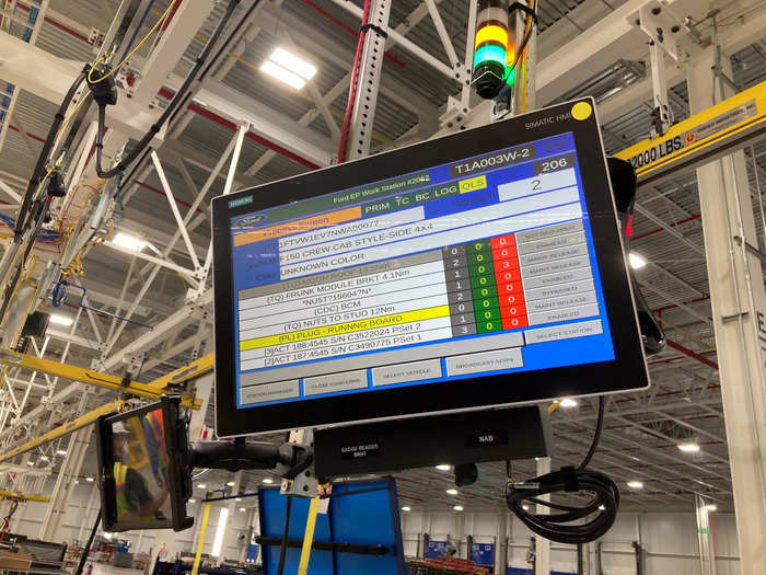 Each station has a computer that knows what configuration of truck is up next and tells the worker what they need to do. The vehicle won’t move down the line until the right bolts are fastened and other tasks are completed.