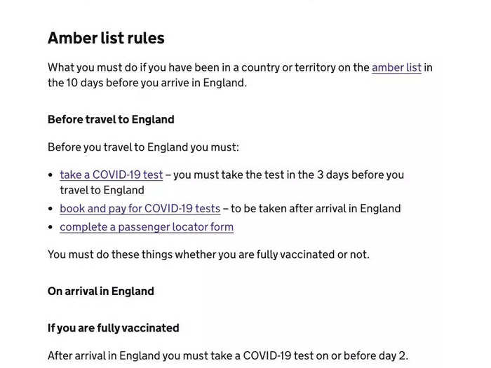 The UK, for comparison, requires a pre-departure test and post-arrival test for vaccinated Americans.