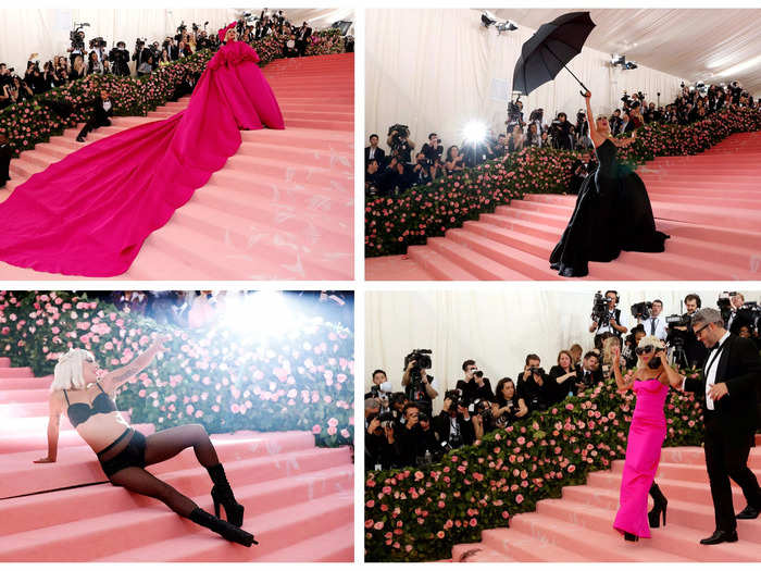 Lady Gaga made an entrance at the 2019 Met Gala with four outfit changes on the carpet.