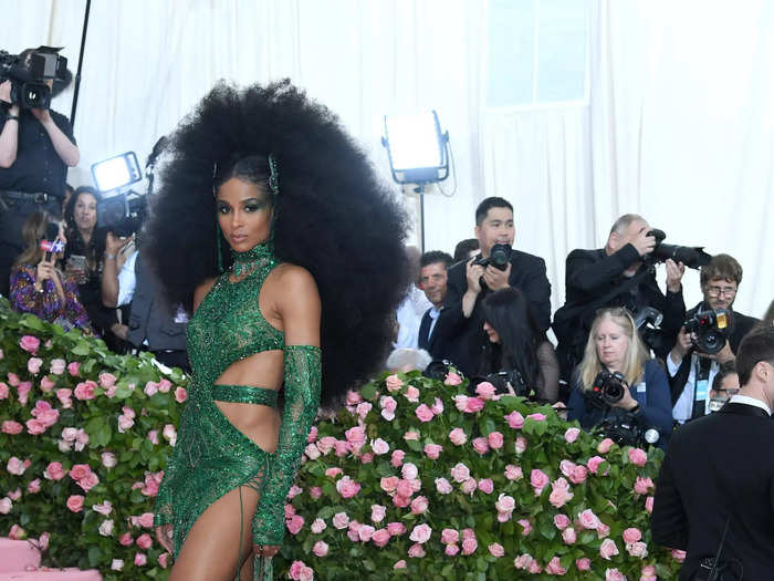 At the 2019 Met Gala, Ciara wore an emerald-green Dundas gown that had cutouts across her torso and a thigh-high slit.