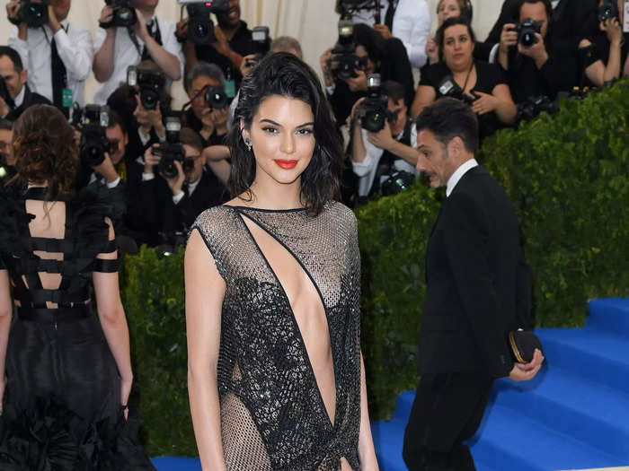 Kendall Jenner wore one of her most daring looks to date at the 2017 Met Gala. Her La Perla gown featured 85,000 crystals, a thigh-high slit, and a cutout across her chest and stomach.