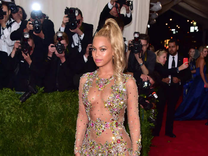 At the 2015 Met Gala, Beyoncé turned heads in a sheer Givenchy dress that had perfectly placed jewels.