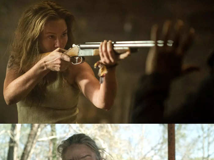 Leah points a shotgun at Daryl, recreating their first encounter on "TWD."