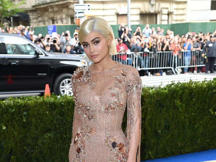 Kylie Jenner wore a see-through Versace dress in 2017.