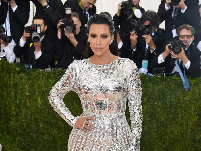 Kim Kardashian embraced the "Manus × Machina: Fashion in an Age of Technology" theme in a robot-inspired look.