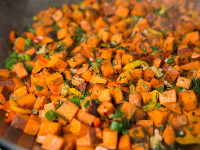 Sweet-potato and sausage hash is a nutrient-packed lunch.