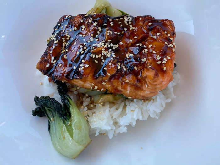 My dinner was this teriyaki salmon with rice and bok choy - it didn