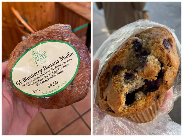 During the week, I went to the Hamptons for a day. At a café we stopped at for breakfast, there was a gluten-free pastry available: a blueberry banana muffin.