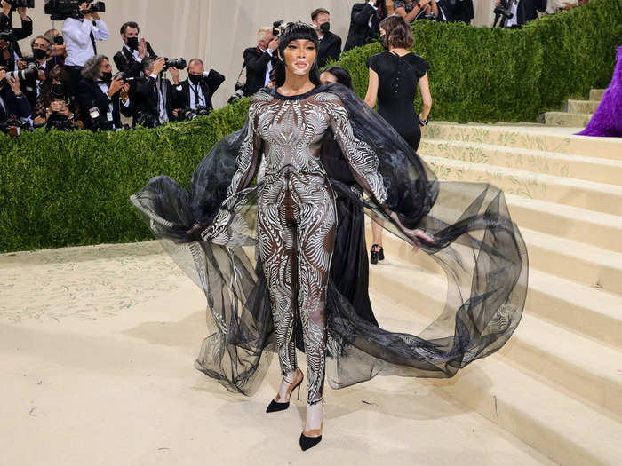 Winnie Harlow wore a head-turning Iris Van Herpen jumpsuit.