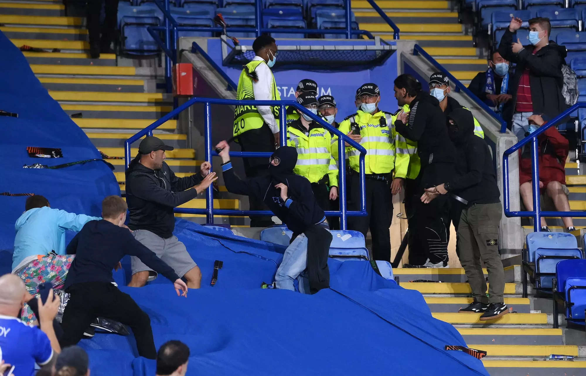 Leicester and Napoli fans clash at the King Power Stadium