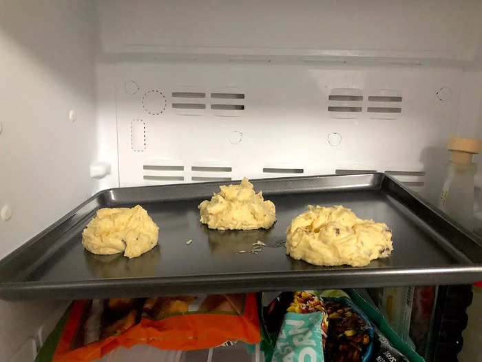 After loading half the batter onto a baking sheet, I froze it for exactly 15 minutes, as Garten instructed. As soon as the timer went off, they went right into the oven.