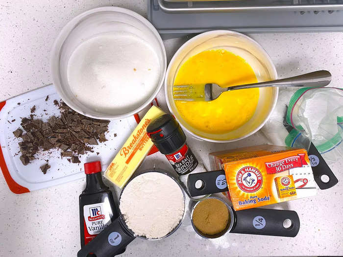 I gathered all the ingredients needed for her crinkled chocolate-chip cookies and got to work in the kitchen.