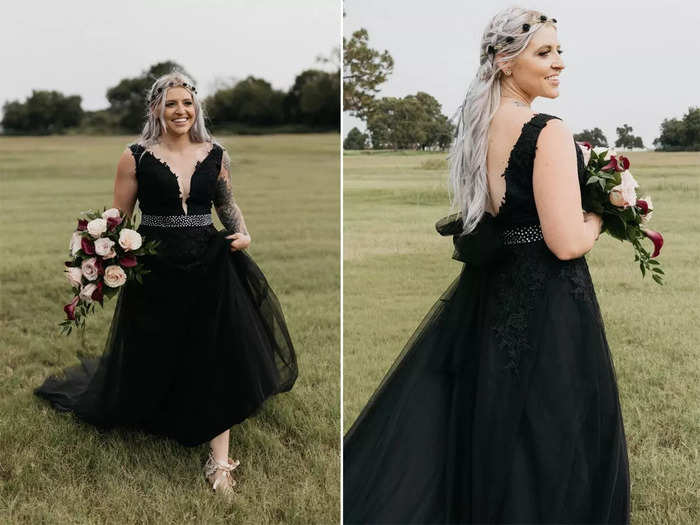 Black gowns often let the bride shine.