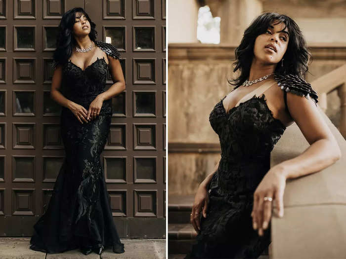 Gothic touches can take black wedding dresses to the next level.