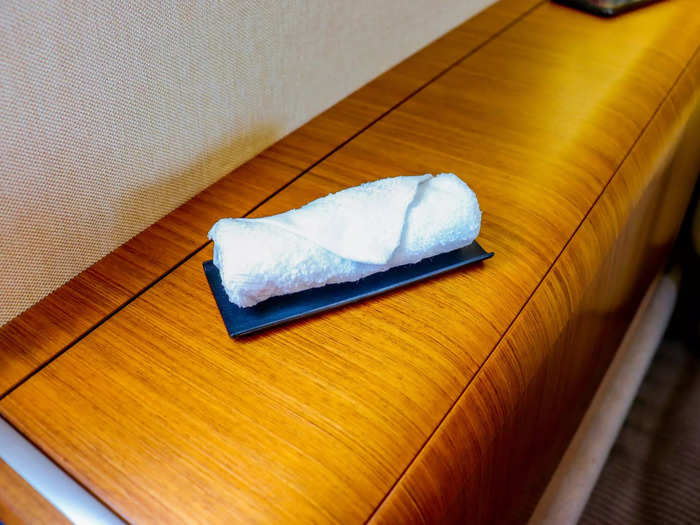 First, a towel was offered to every passenger before departure.