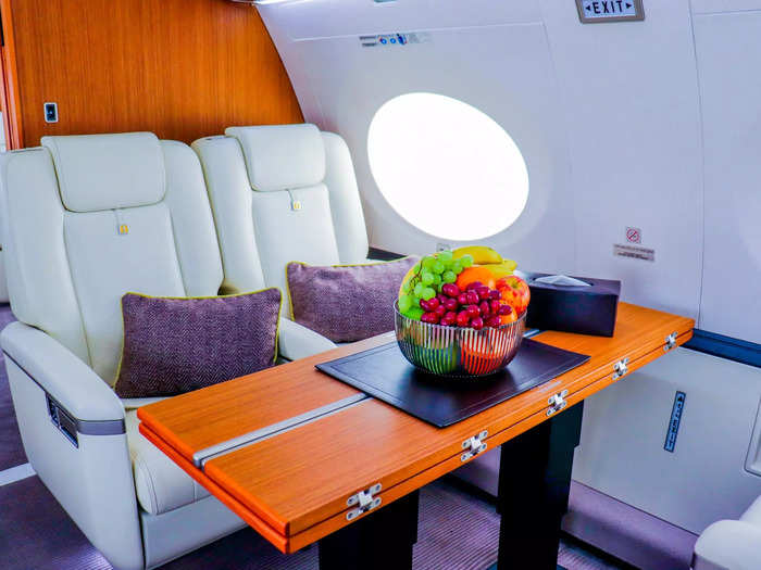 But it also doubles as a conference room table ideal for holding meetings or just getting work done on a larger table. In-flight WiFi is included in Qatar Executive