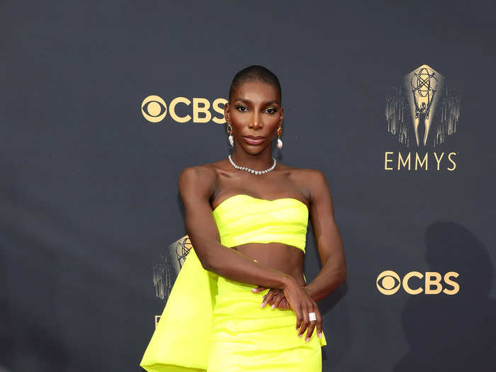 Michaela Coel made a statement in this neon two-piece set.