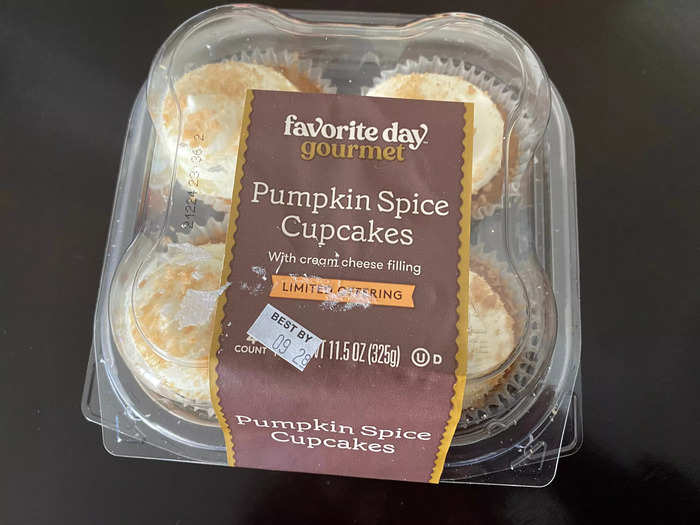 The pumpkin-spice cupcakes were very rich with extra cream-cheese frosting inside and out.