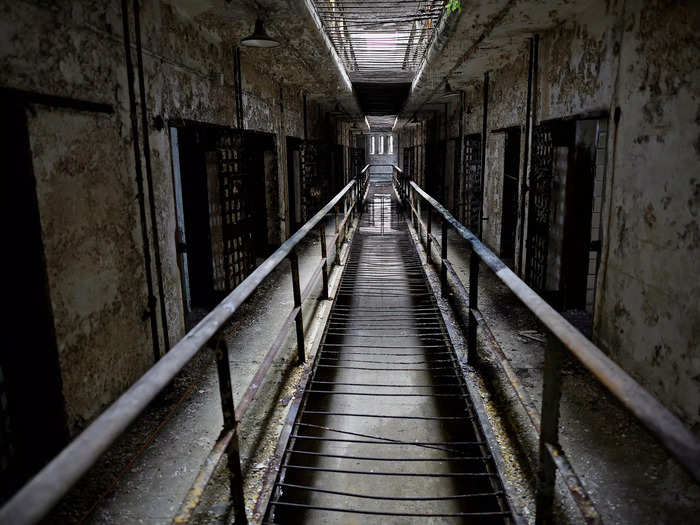 Rain falls onto block 14 of Eastern State Penitentiary in Philadelphia, Pennsylvania, which held 75,000 inmates during its 142 years of operation.