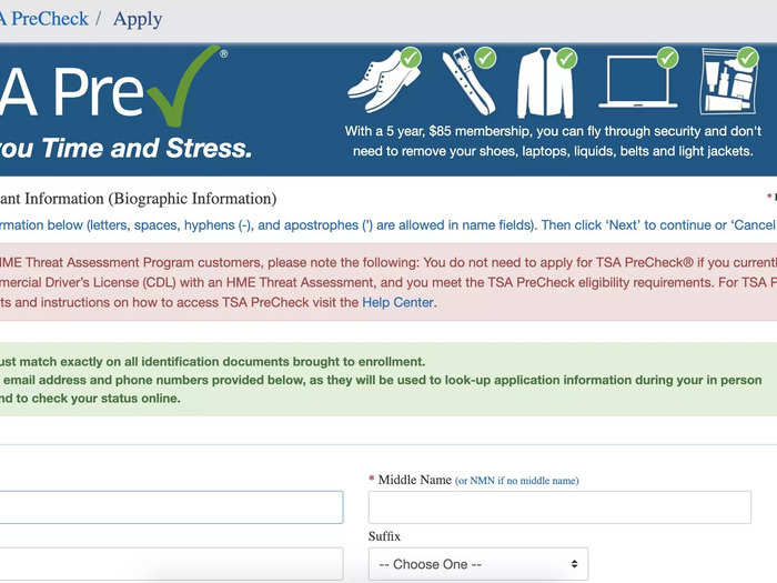 Signing up was surprisingly simple. To enroll for TSA PreCheck, I first had to complete an online application on the official TSA website.