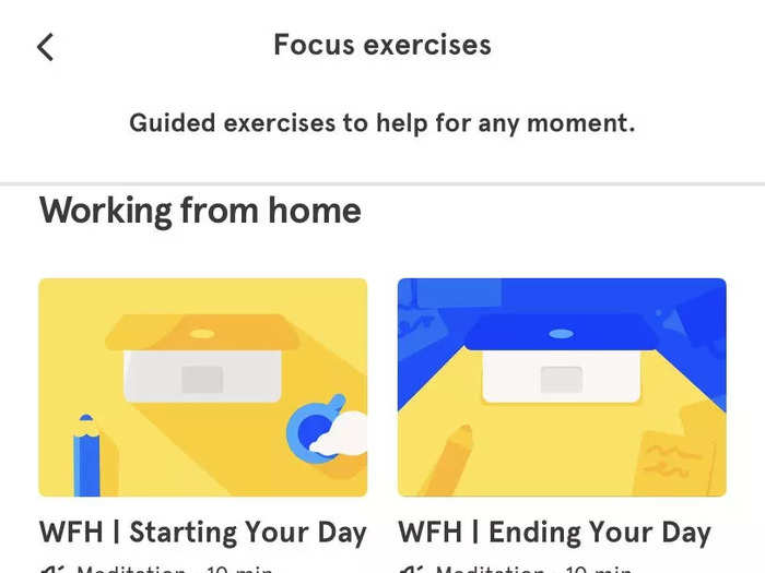 On my fifth and final day of using Headspace, I stayed on the Focus tab, this time browsing a series of exercises.