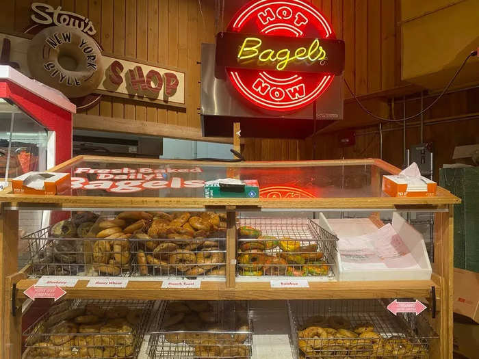 I was also intrigued by the fresh-made bagels, which come in all sorts of interesting flavors, like cheddar, rainbow, garlic, blueberry, and french toast.