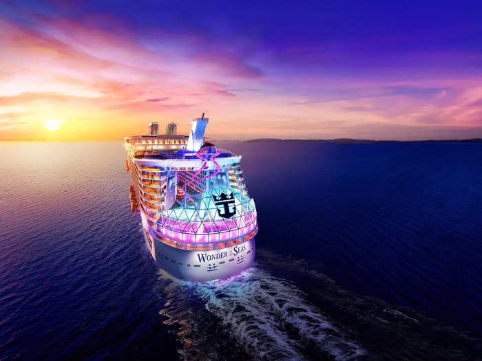 The 210-foot wide Wonder of the Seas falls under Royal Caribbean