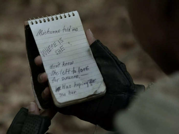 Virgil and Connie were discussing Michonne in a notebook.