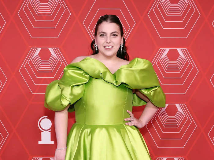 Beanie Feldstein chose a vibrant minidress with a bubble skirt.