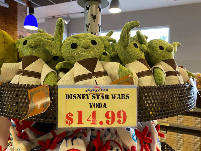 But there were some products that are still sold in theme parks, like these discounted "Star Wars" dolls. They cost $14.99 at Disney