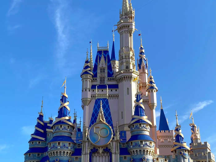 Most of the building has been painted a baby-pink shade, and its turrets are now a more vibrant blue.