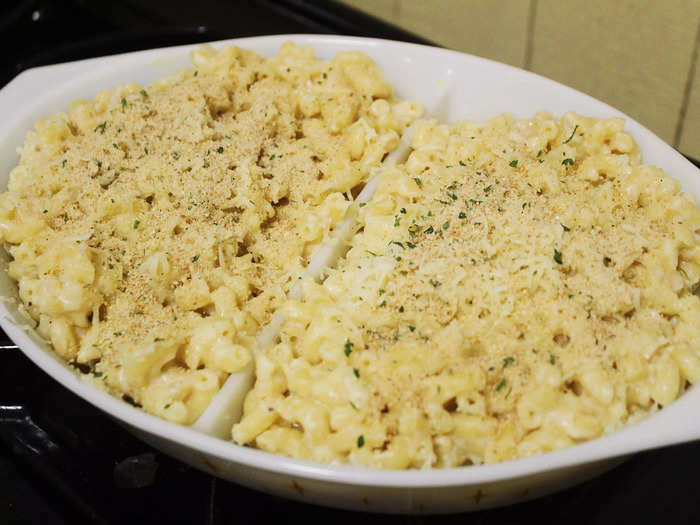 I then topped my macaroni and cheese mixture with breadcrumbs.