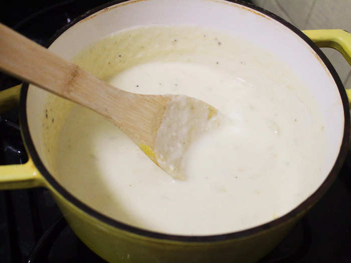 I then added three cups of whole milk. The mixture was now starting to resemble a cheese sauce.