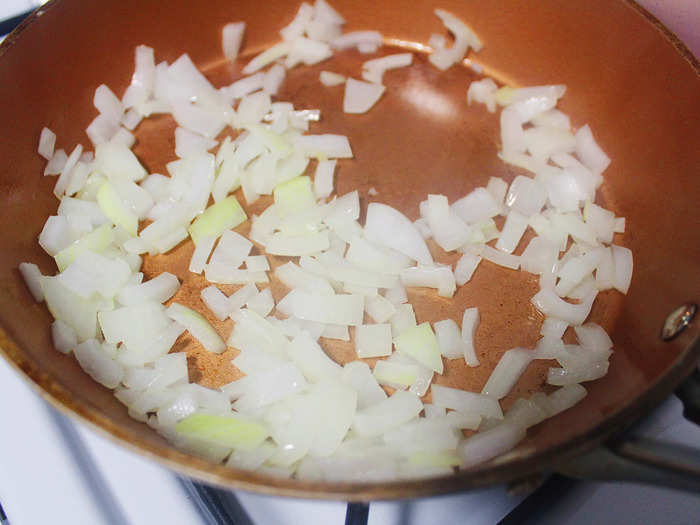 I sautéed the onion in a nonstick pan until it softened.