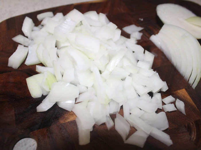 I started by dicing half of a white onion. I