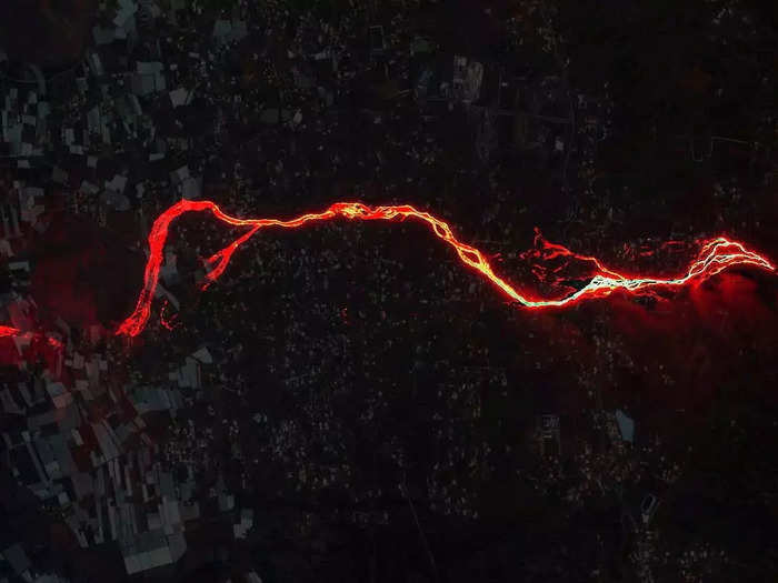 A satellite image shows the lava