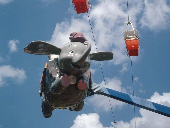 Dumbo the Flying Elephant, seen here in 1980, is the only ride that can be found at all six Disney parks around the world.