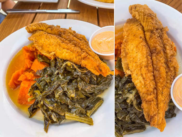 My order of candied yams and Low Country collard greens came as sides for the fried catfish. I wasn