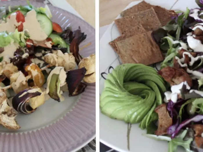 Lunch: salads or veggie skewer with creamy vegan dressing