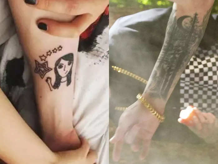 He covered his tattoo of his ex Cazzie David with trees and a moon.