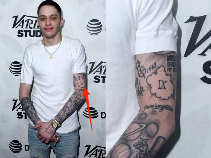 "IX," the roman numeral for "9" is tattooed on his left arm.