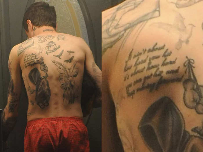 He has a quote from the 2006 film "Rocky Balboa" on his back.