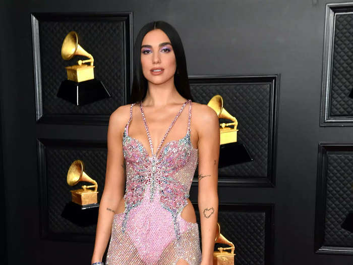 The sparkly, mesh skirt on Dua Lipa